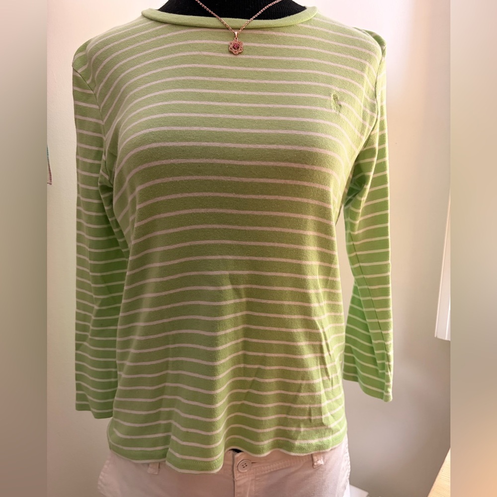 Ralph Lauren Light Green Striped Long Sleeve Top